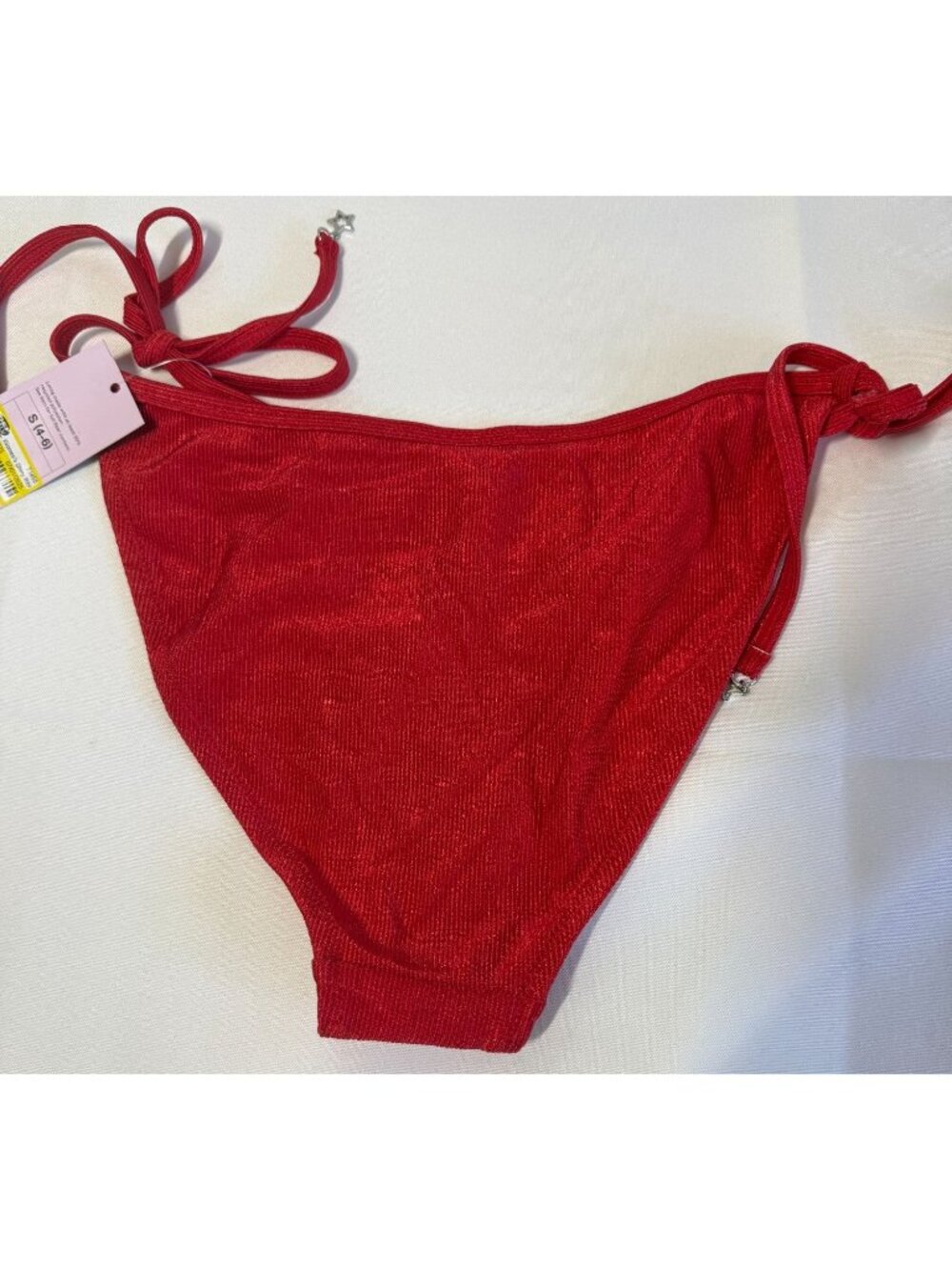 Wild Fable Red Ribbed Side Tie Bikini Bottom Size XS Low Rise High Leg Cheeky NW - Picture 3 of 11